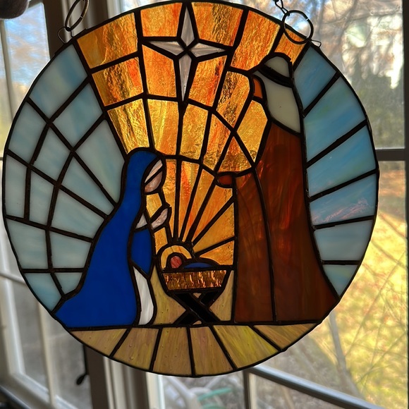 Original, signed Holy Family stained glass, manger scene, Star of Bethlehem - Picture 2 of 12
